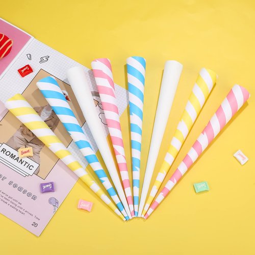 Cotton Candy Cones Striped White Cotton Candy Sticks Paper Cotton Candy Floss Sugar Cane Sticks Colorful Cotton Candy Cones for Cotton Candy Making Accessories Party Supplies (160 Pack)