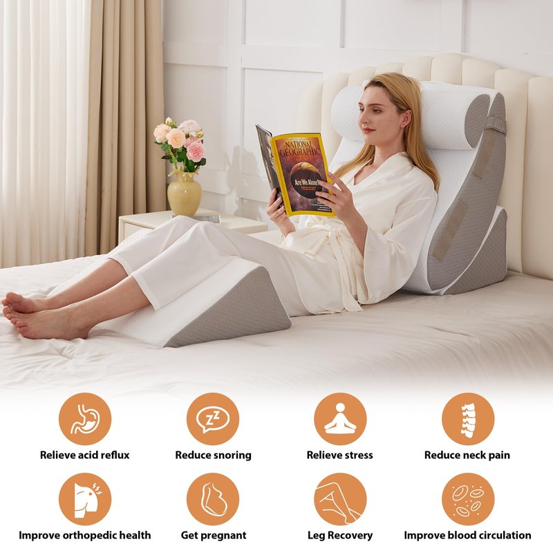 4PCS Wedge Pillow Set for After Surgery, Orthopedic Bed Wedge Pillow for Back Pain Relief, Sitting up in Bed,Recovery, Acid Reflux, Snoring, Body Pillow for Sleeping,Leg,Shoulder Support, Dark Grey