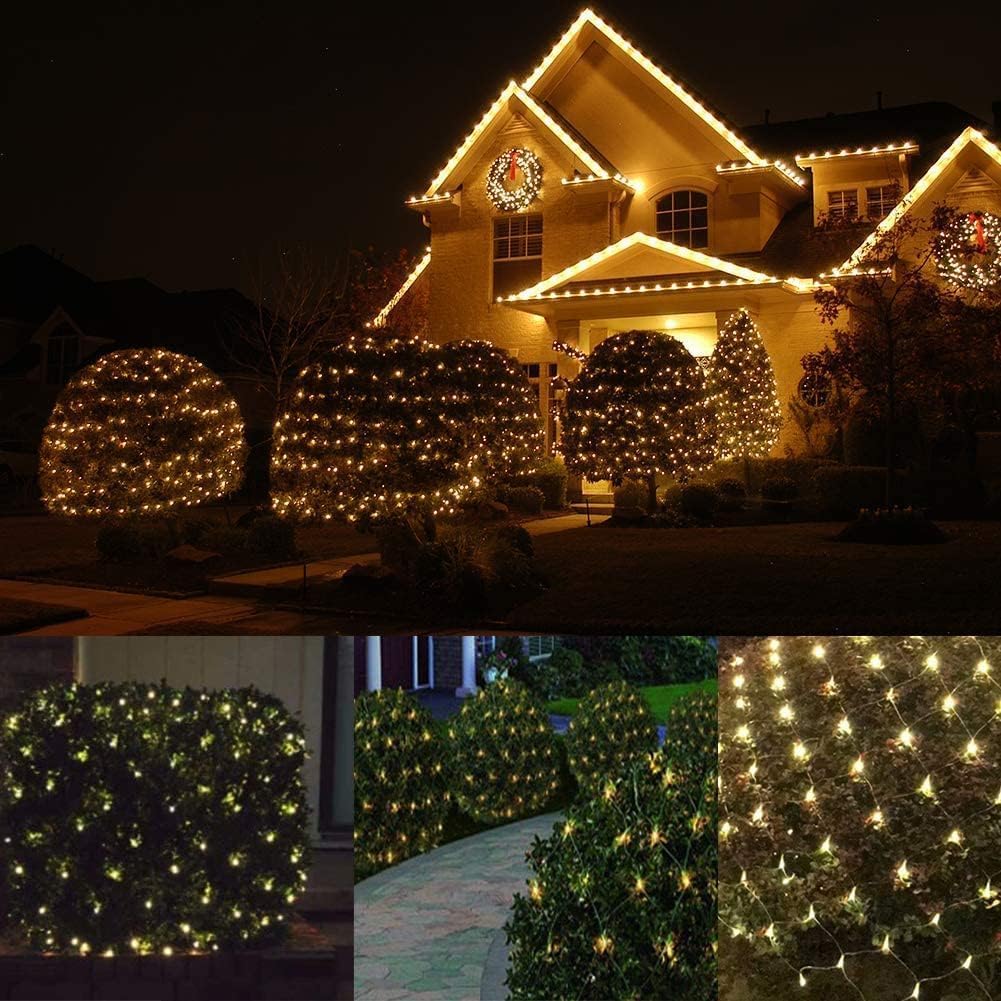 Skiennix LED Christmas Net Lights - 144 LEDs, 6ft x 6ft, Warm White, UL Certified for Outdoor Decor