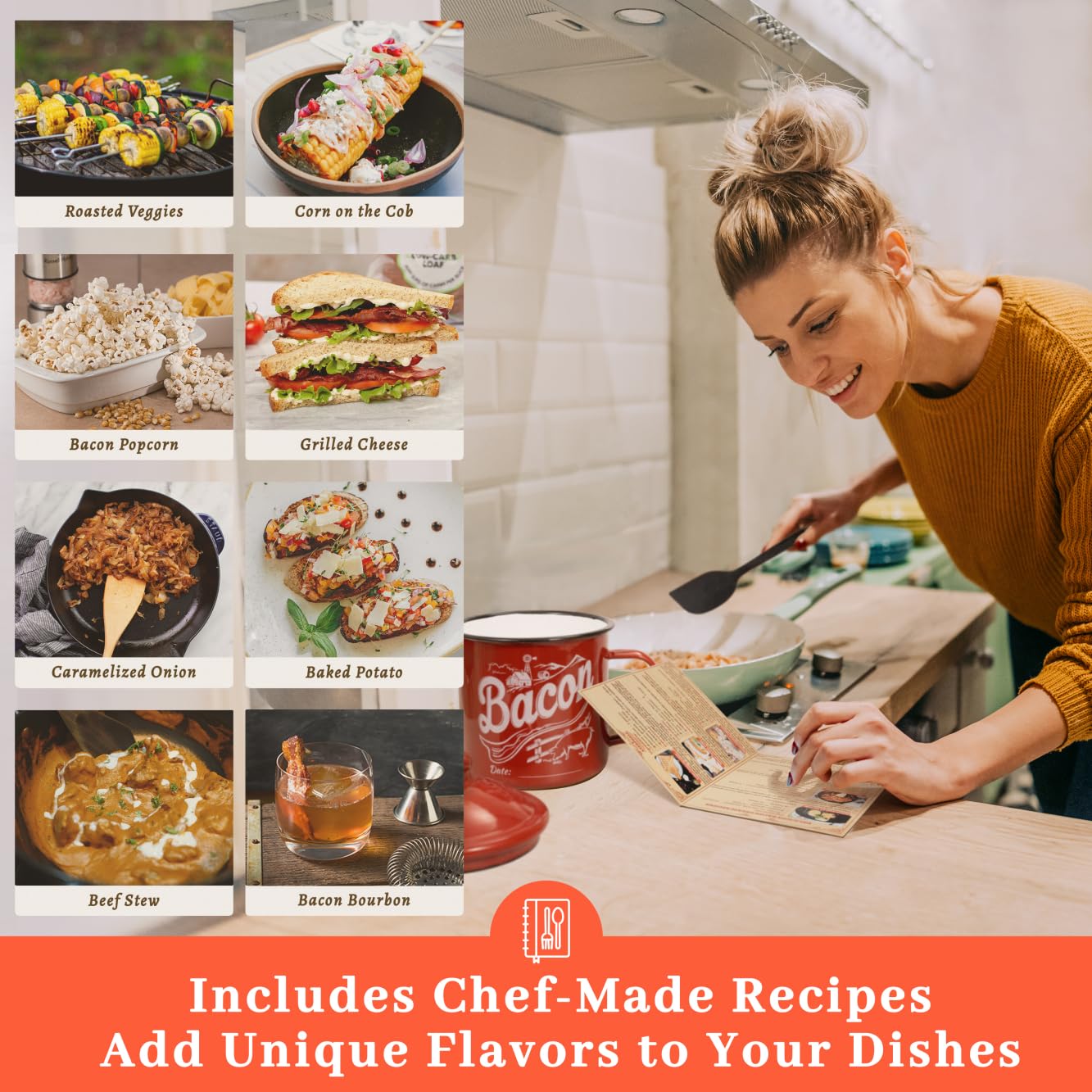 Ayerphalo Bacon Grease Container with Strainer - With Food-Grade Silicone Spatula, 46oz Large Enamel Rustic Farmhouse Fat Container, Keeper, Recipes, Dishwasher Safe