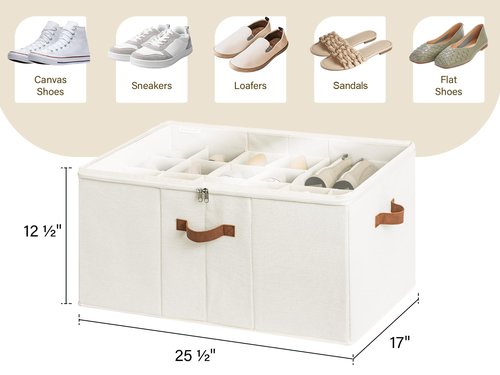 StorageWorks Shoe Organizer for Closet, Fits up to 24 Pairs, Shoe Cubby Storage Containers with Adjustable Dividers and Clear Cover, Beige