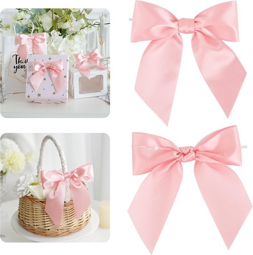 AIMUDI Satin Bows - Baby Pink 5.5" Premade Ribbon Bows for Gift Wrapping & Crafts | 24 Pack