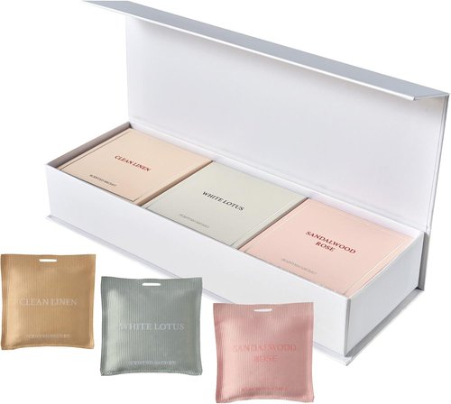 COCORRÍNA Scented Sachet Set - 3-Pack Sandalwood Rose, Clean Linen, White Lotus | Car Air Freshener Gift Set