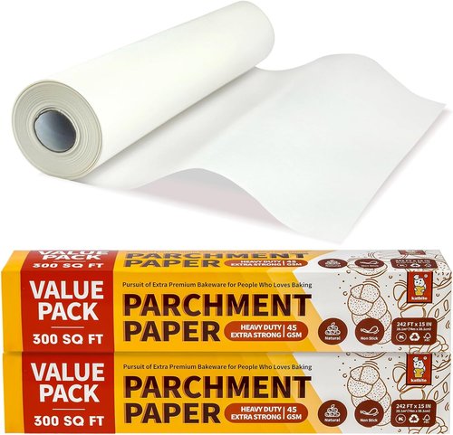 Katbite Unbleached Parchment Paper - 200 Pcs Precut 12x16 In | 15 In x 242 Ft Roll, 300 Sq.Ft for Baking