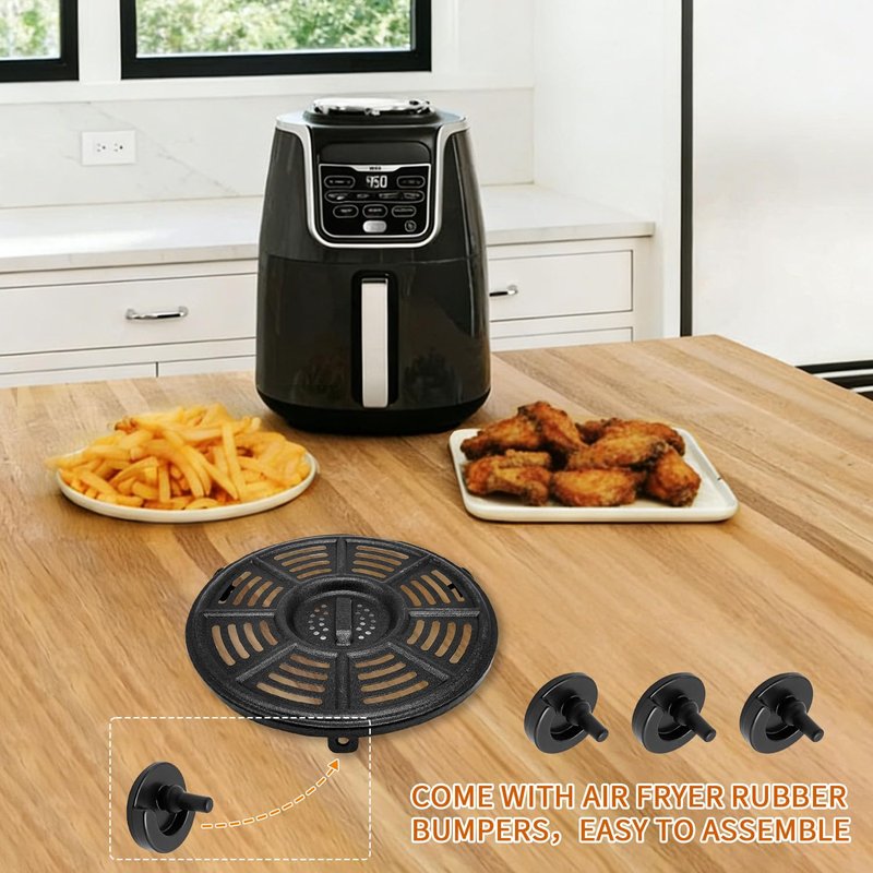 GXF Air Fryer Grill Pan for Ninja 4 QT AF101 5.5 Quart AF161 Max XL AF150 XL Air Fryers, 8.2 IN Non-Stick Round Grill Plate Tray Accessories Replacement Parts with Rubber Bumpers, Dishwasher Safe