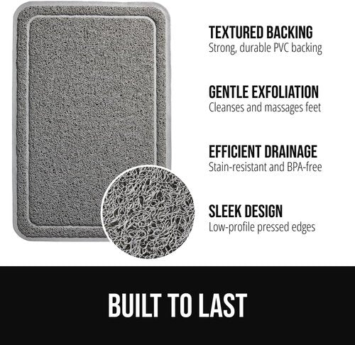GORILLA GRIP Exfoliating Bath Mat - Soft Loofah-Style Scrubber with Textured Backing, 24x16, Gray