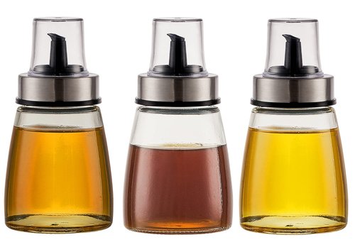 HAIZEEN [3 Pack 180ml/6 oz Airtight Olive Oil Dispenser Bottle,Oil and Vinegar Cruet Set for Kitchen and BBQ, Oil Decanter for Cooking Wine/Soy Sauce/Vinegar, Leak-Proof Spout with Dust Cap