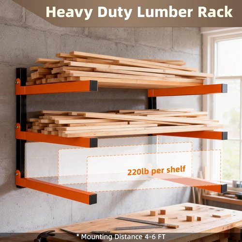 Heavy Duty Steel Wall Mounted Lumber Storage Rack | Space-Saving Wood Organizer for Garages & Workshops