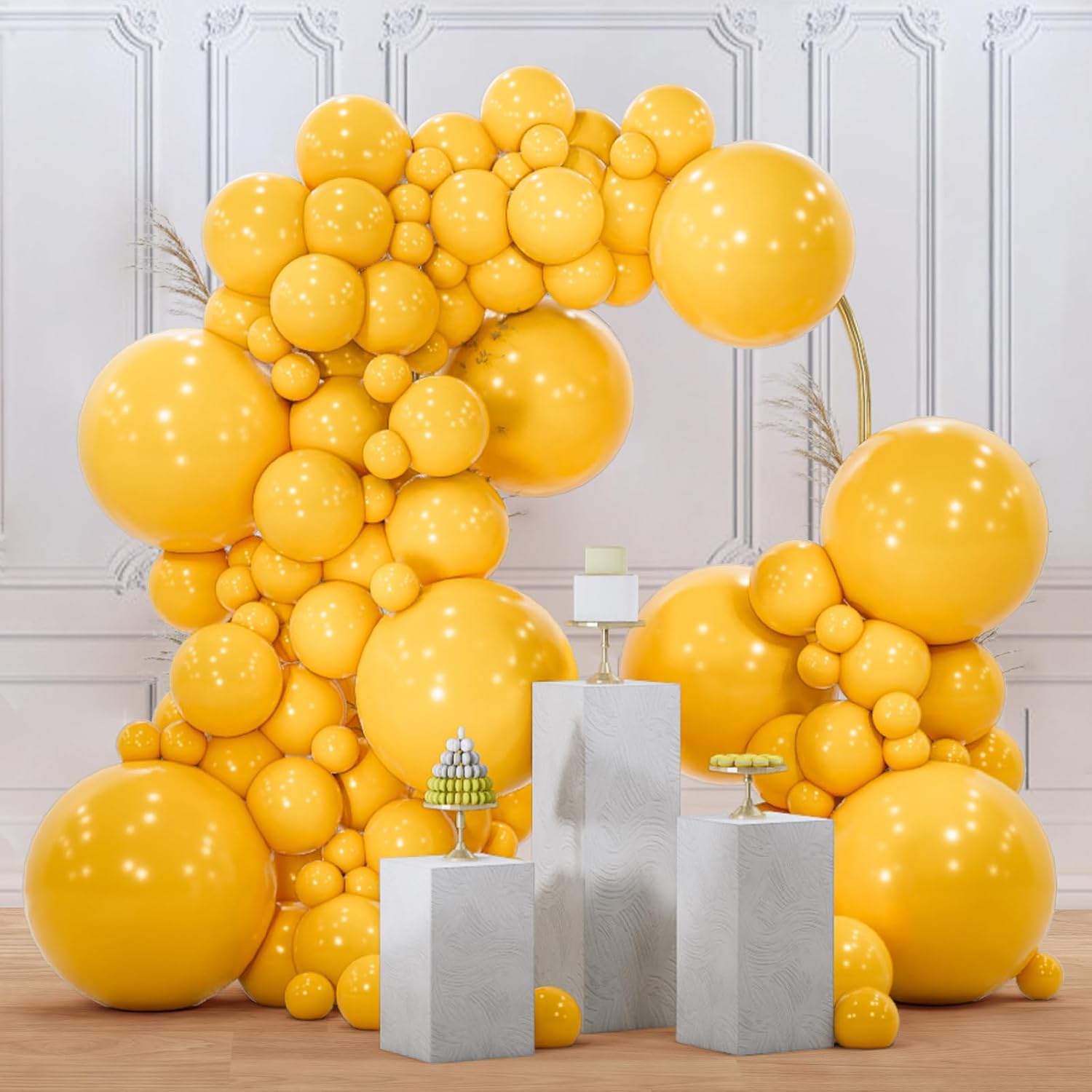 PartyWoo Mustard Yellow Balloons - 100pcs in 5 Sizes for Fall Birthday & Baby Shower Decor