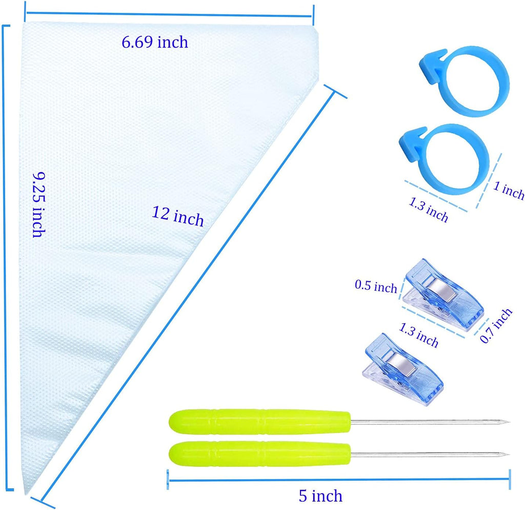 Tipless Piping Bags by 122Pieces - 100 Disposable Pastry Bags for Icing & Cookie Decorating - Includes 10 Ties, 10 Clips & 2 Scriber Needles - Ideal for Cakes & Cookies (10 Inch)