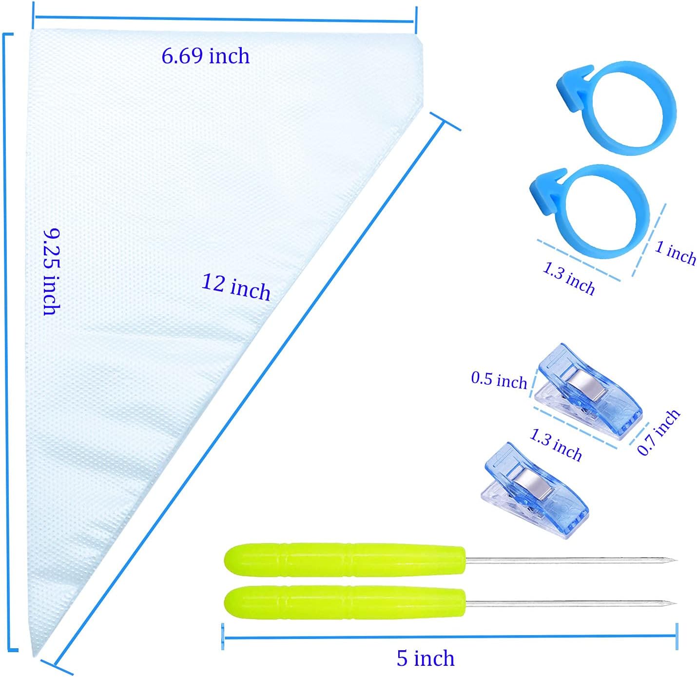 Tipless Piping Bags by 122Pieces - 100 Disposable Pastry Bags for Icing & Cookie Decorating - Includes 10 Ties, 10 Clips & 2 Scriber Needles - Ideal for Cakes & Cookies (10 Inch)