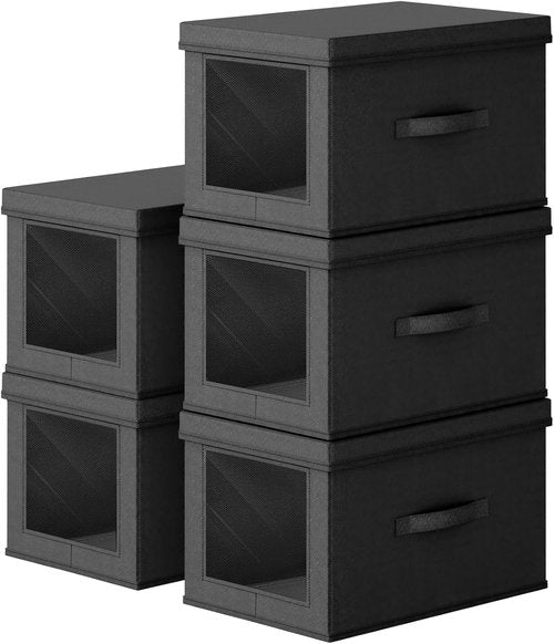 Homsorout Collapsible Storage Bins - Foldable Decorative Boxes with Lids, 15-Inch, 5-Pack, Black