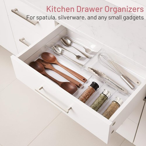 Clear Plastic Drawer Organizer Bins by [Brand Name] - Heavy Duty Storage Trays for Kitchen & Bathroom | 8 Pack