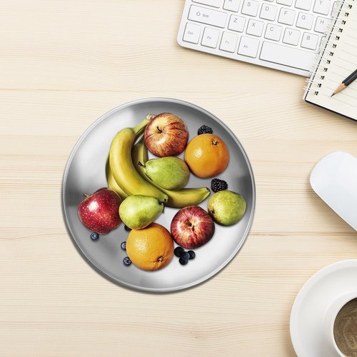 MOUYAT 5 PCS Stainless Steel Plate Set, 13 Inch Round Metal Dinner Plates, Heavy Duty Round Salad Plates Reusable Metal Dinner Dish for Serving Camping Outdoor BBQ Home Kitchen, Polished silver