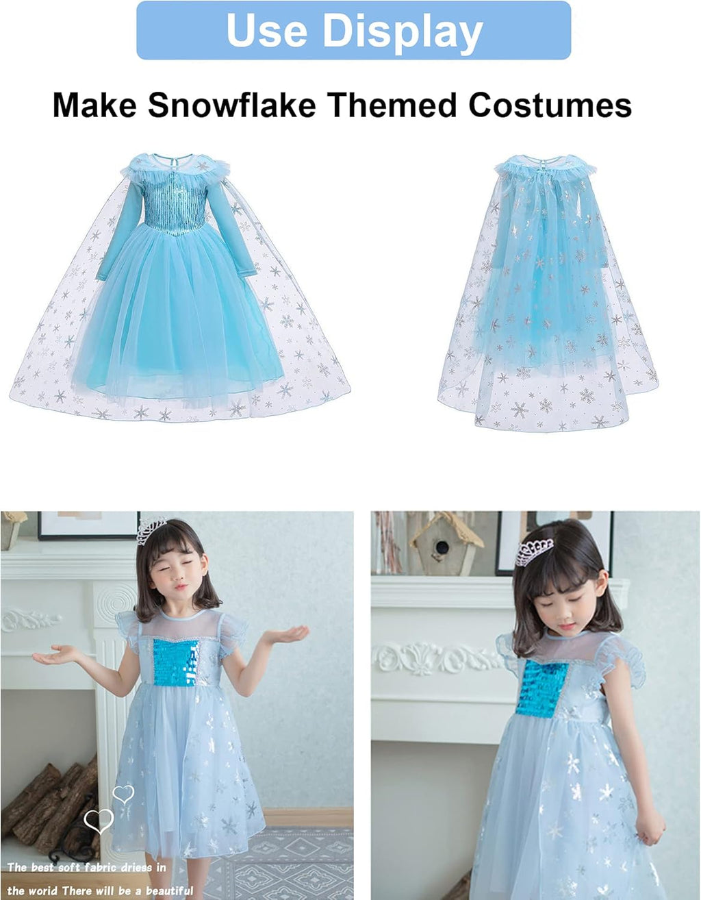 SUJAYU Snowflake Organza Fabric - Sheer Silver Foil Tablecloth & Christmas Tree Skirt (59" x 118", Blue)