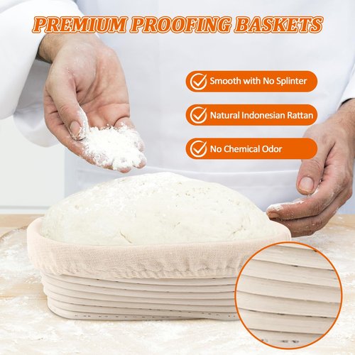 Gdpaddy 6 Pack Oval Banneton Proofing Basket Set 10 Inch, Natural Rattan Sourdough Bread Baskets with Linen Liners, Dough Baking Bowls for Professional & Home Bakers