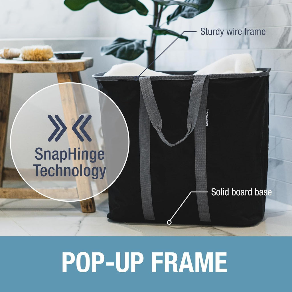 CleverMade Collapsible Laundry Caddy – Foldable Laundry Hamper & Tote, XXL 64L Pop-Up Laundry Basket with Handles, Space-Saving Laundry Organizer for Home, Dorm, Closet & Travel, 2 Pack - Denim Gray