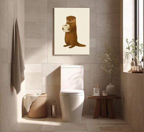 Lulsaxi Funny Otter Canvas Wall Art - Cute Bathroom Decor Print for Restroom & Home Decoration