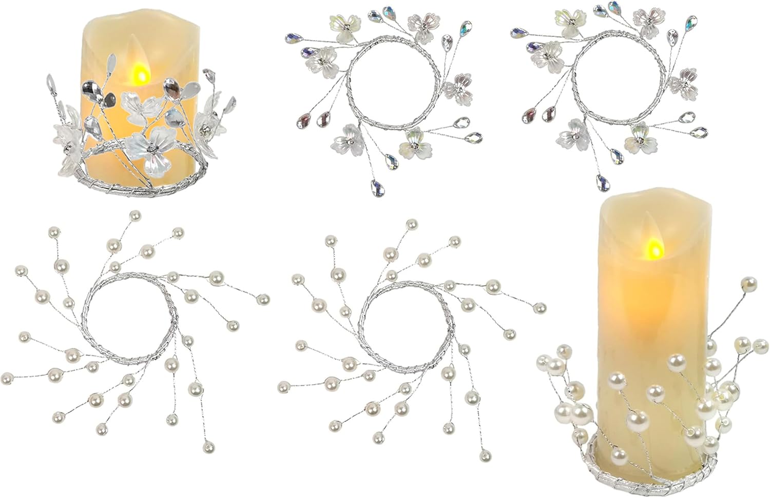 Regine Switzerland Simulated Pearl Beaded Candle Ring Wreath - Elegant 2" Centerpiece for Home & Weddings