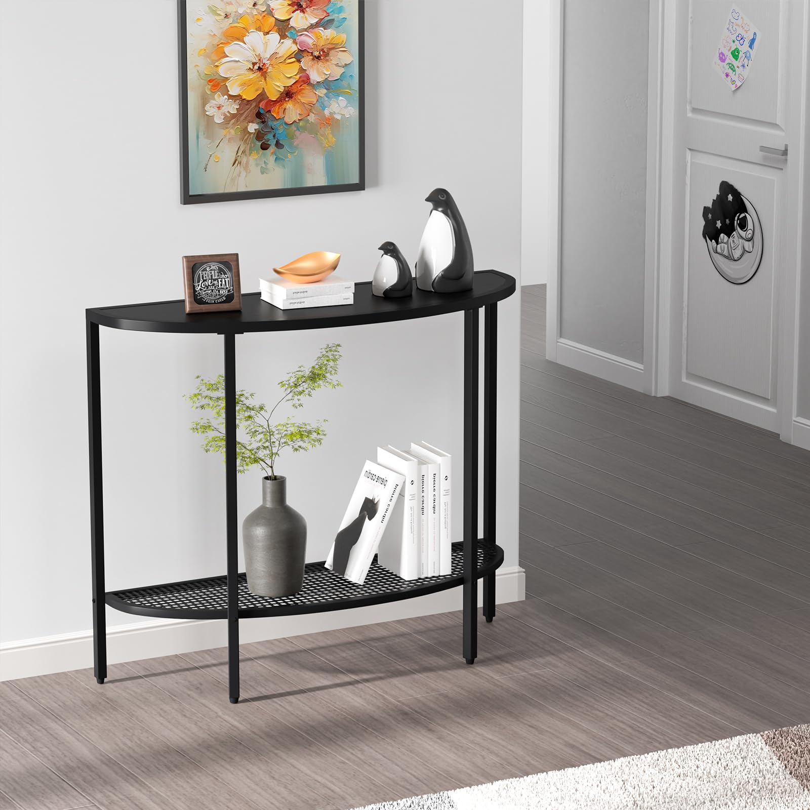 SAYGOER Glass Half Moon Console Table 2 Tier Narrow Entryway Table with Gold Metal Frames, Modern Couch Table Small Entry Way Tables, Easy Assembly, Clear Glass Gold Frames