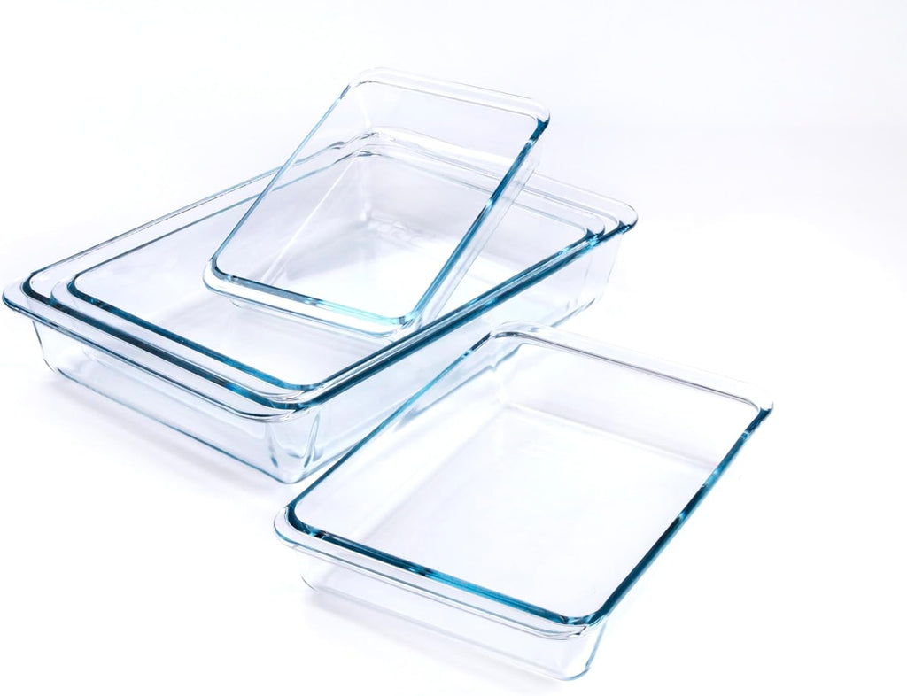 Tempered Glass Baking Pan Set by Basic - 4-Piece Oven & Microwave Safe | 1L, 1.7L, 2.8L, 4.2L Sizes