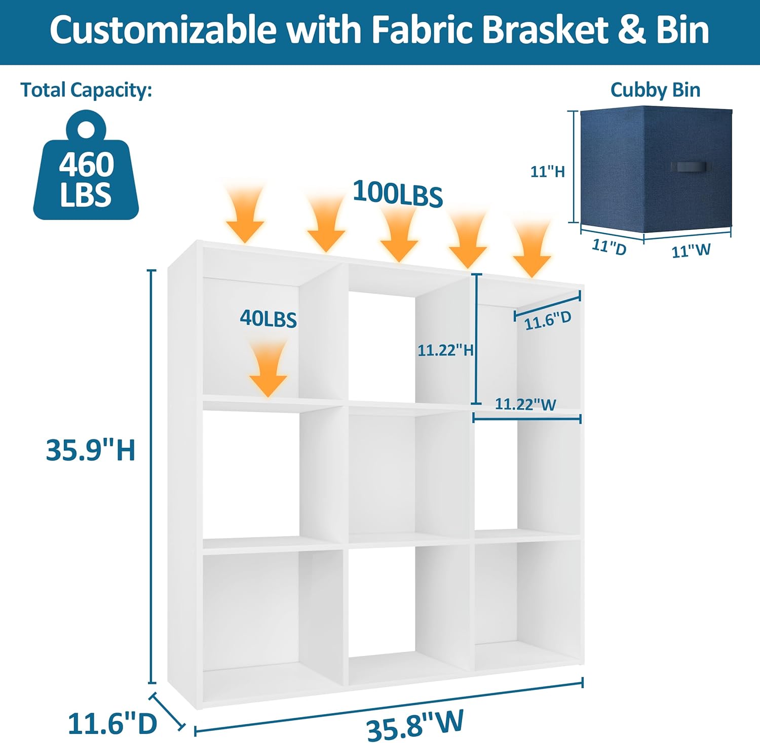 PrimeZone Stackable 9-Cube Storage Organizer - Versatile Wood Shelf for Closet & Bedroom - White Cubicle Cabinet