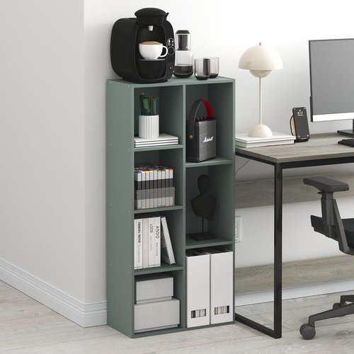 Furinno LUDER 7-Cube Bookshelf - Easy Assembly Open Shelves for Living Room & Home Office | Sage Green