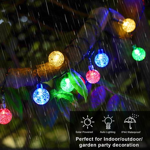 JMEXSUSS Solar String Lights - 41.6FT Crystal Globe Design | 60 LED Waterproof Outdoor Lights - 8 Modes for Patio, Garden, and Party (Multicolor)