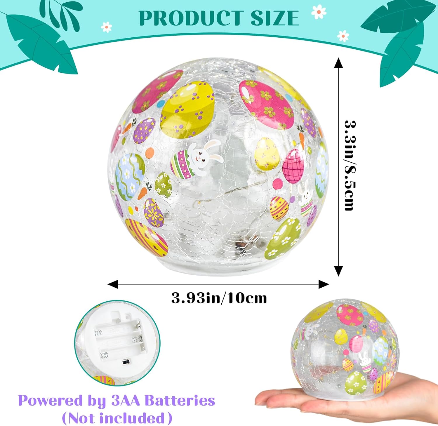 Skiennix Easter Glass Ball Lights - 2PCS LED Bunny Crackle Tabletop Lamps | 3.93'' Decorative Battery Operated Spheres