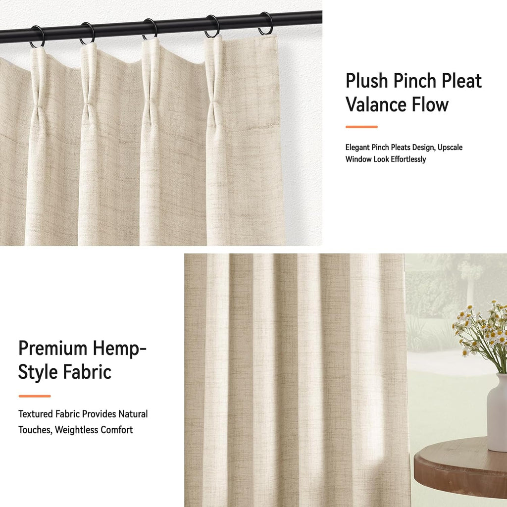 Skiennix 100% Blackout Curtains - Textured Pinch Pleated Drapes, Cream, 84" Long, 2 Panels Set