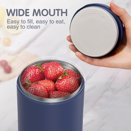 LOHASOK Soup Thermo for Hot Food Insulated Vacuum Food Jar with Buckle Lid, Stainless Steel Wide Mouth Leak Proof Lunch Container for School Travel Blue