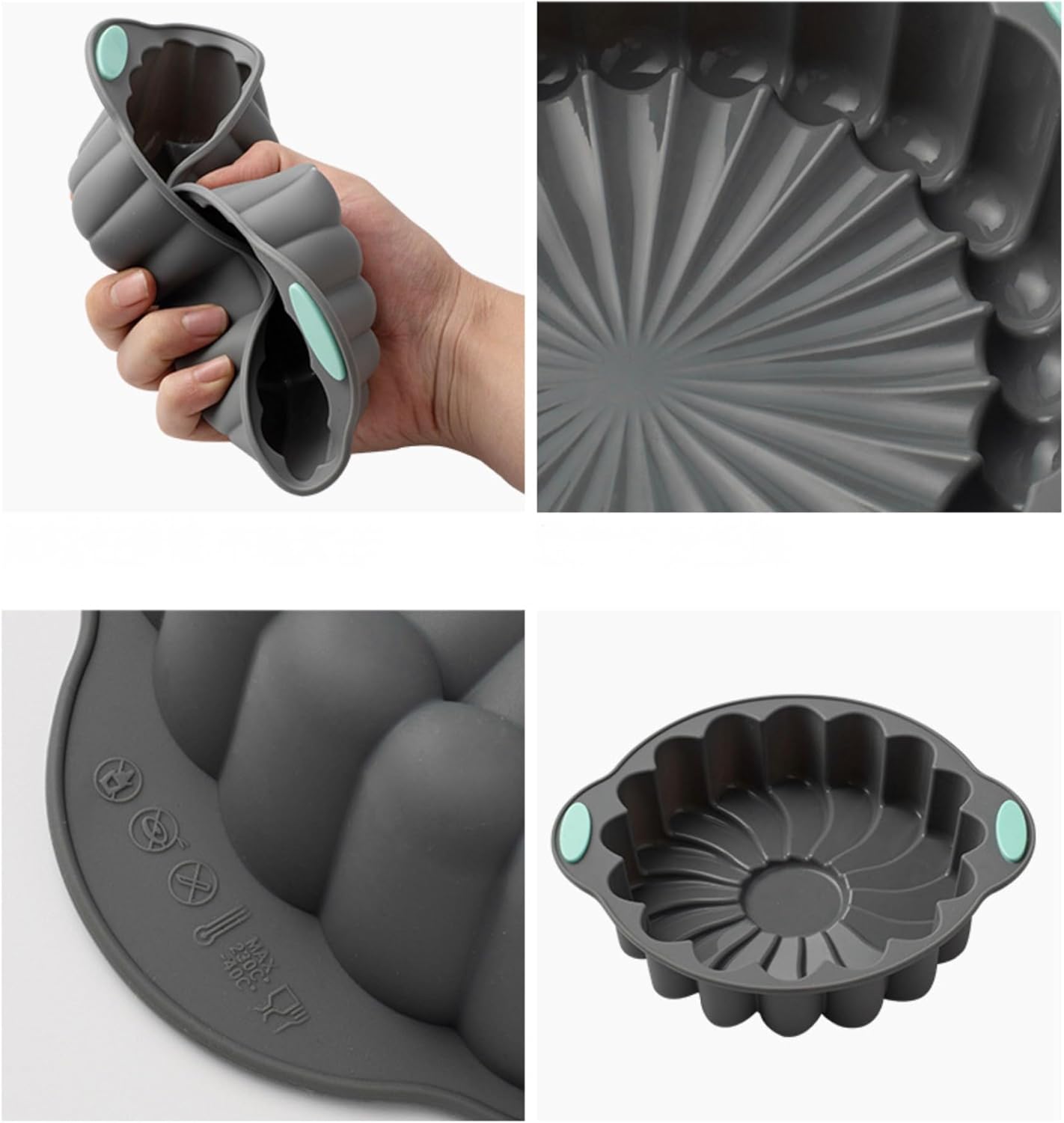 Skiennix Silicone Fluted Baking Pans - Non-Stick 4 Pack for Cakes, Bread & Jello | Round Molds