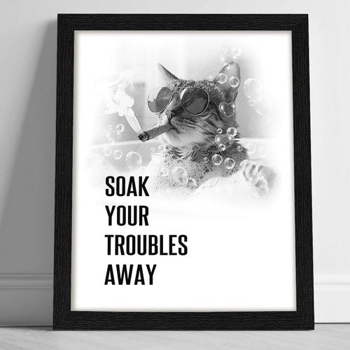 arteWOODS Funny Cat Bathroom Wall Art - Rustic Black Framed Print with Humorous Quotes | 8x10 Inch Decor