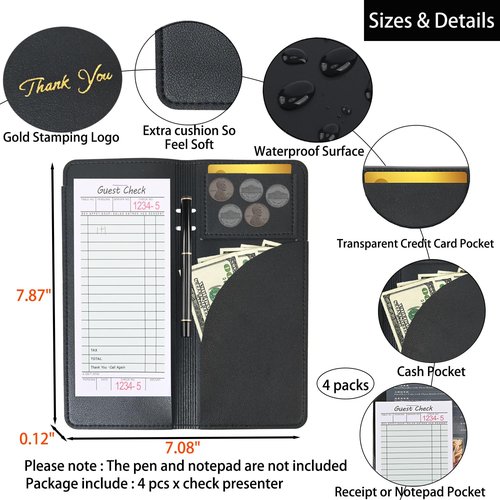 4 Packs Restaurant Check Presenters,Leather Guest Check Card Holder, Server Check Book Restaurant Bill Holder Waitstaff Checkbook Presenter Restaurant Supplies for Servers, Waiter, Waitress, Bar