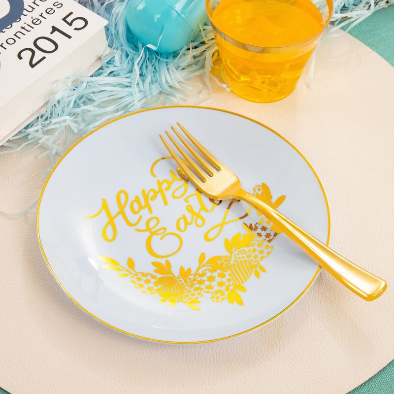 Morejoy 175pcs Easter Plastic Plates,Blue Plastic Plates Disposable Ice Blue Plates Include 25 Dinner Plates,25 Dessert Plates,25 Cups,25 Forks,25 Knives,25 Spoons,25 Napkins Perfect for Easter Party
