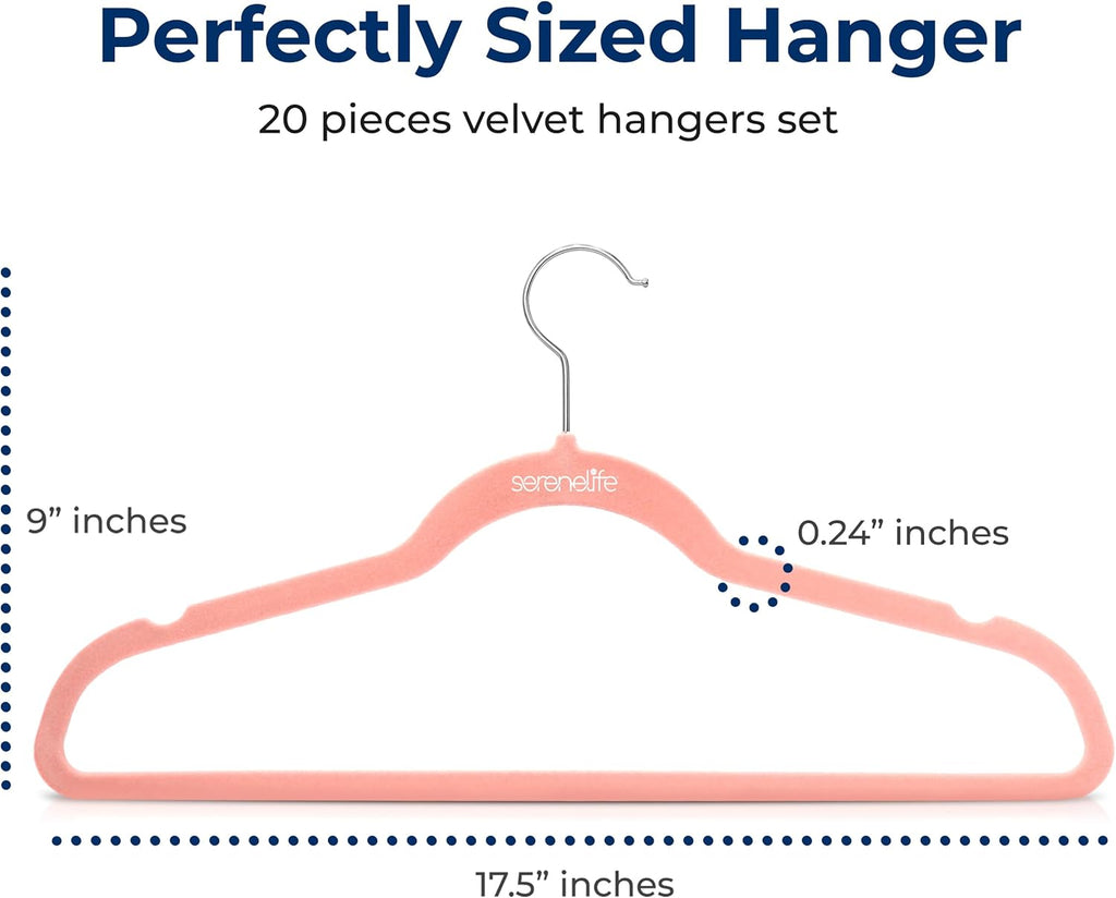 SereneLife Velvet Hangers - Non-Slip Felt Design with 360° Swivel Hook | Ultra-Thin & Space-Saving for Shirts, Sweaters & Dresses