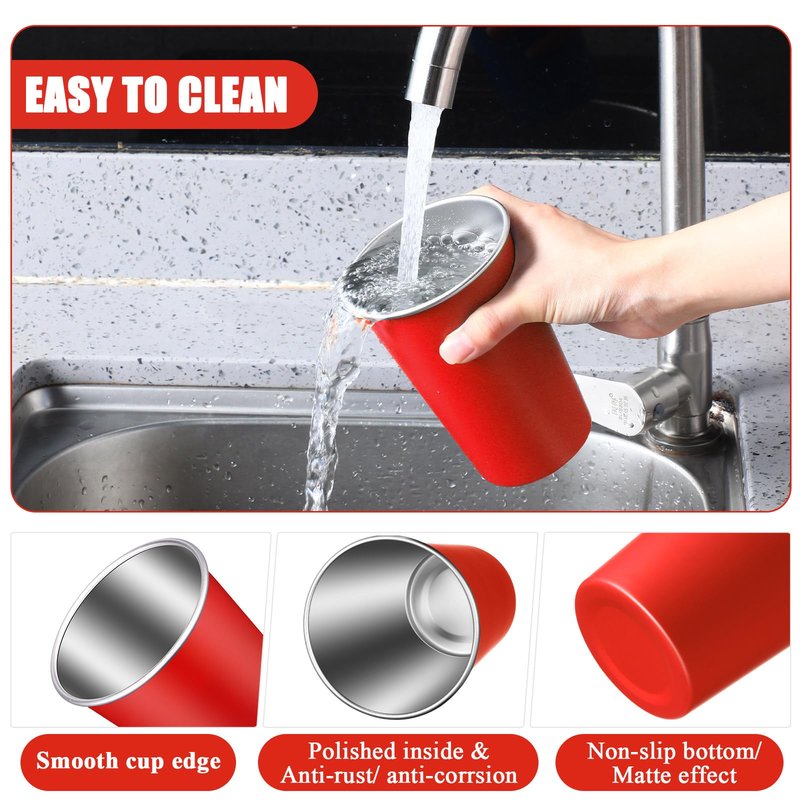 Mimorou 20 Pack Stainless Steel Pint Cups Metal Cups Unbreakable Drinking Water Tumblers Stackable Tumbler for Adults Bar Home Restaurant Travel Picnic Camping Outdoor (Red,16 oz)