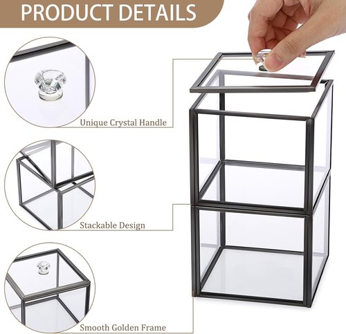 Hipiwe Glass Qtip Holder - 2-Tier Stackable Apothecary Jar with Lid | Clear Bathroom Organizer for Cotton Swabs & Balls