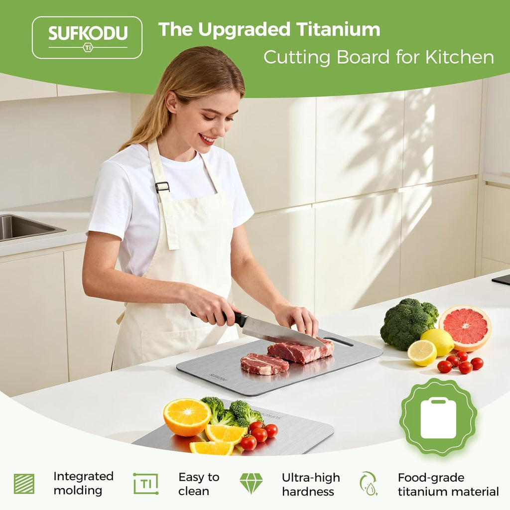 Titanium Cutting Board Set - 100% Double-Sided, Non-Toxic, Dishwasher Safe | 3 Sizes for Raw & Cooked Food