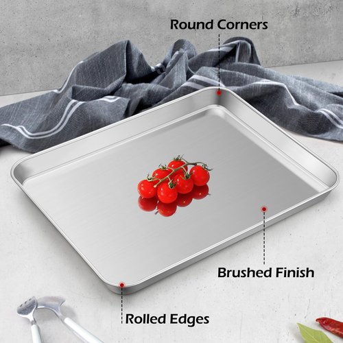 Stainless Steel Baking Sheets Pan, Leonyo 2 Pack 16IN x 12IN Stainless Steel Cookies Sheets for Baking, 1IN Deep Metal Toaster Jelly Roll Pan Tray for Oven, Dishwasher Safe
