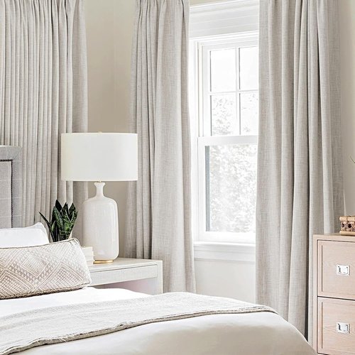 MIULEE 100% Blackout Linen Textured Curtains - Solid Thermal Insulated Cream White | Room Darkening Drapes 52 x 108 Inch (2 Panels)