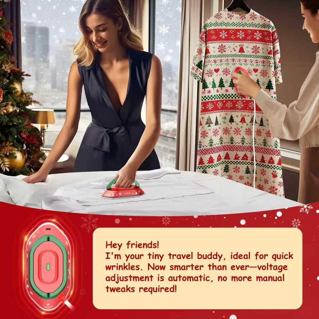Newbealer Travel Iron - Mini Dry Iron for Clothes | Global Voltage 100-240V, 302℉, Lightweight 0.8lb, Classic Red