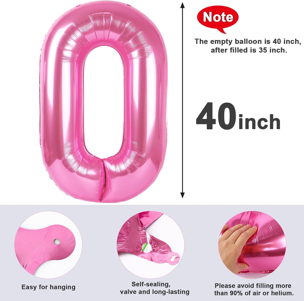 Number 0 Balloons - 40 Inch Pink Birthday Decorations for Milestone Events & Baby Showers