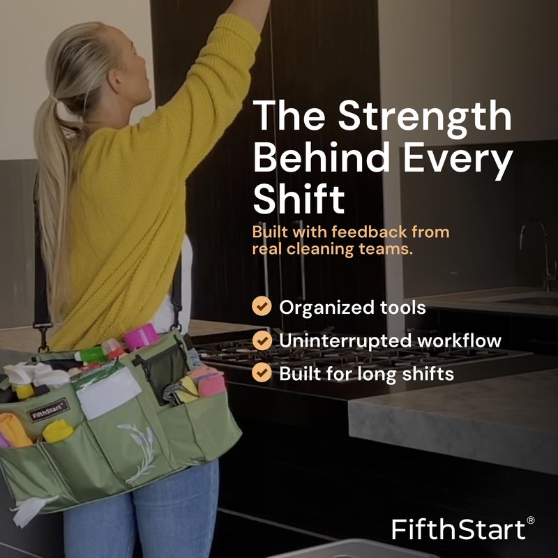 FifthStart Multipurpose Cleaning Caddy with Waist & Shoulder Strap - Diaper Caddy with 9 Pockets, Mesh Base & Adjustable Compartments - Cleaning Supplies Organizer (Yellow Floral, Small)