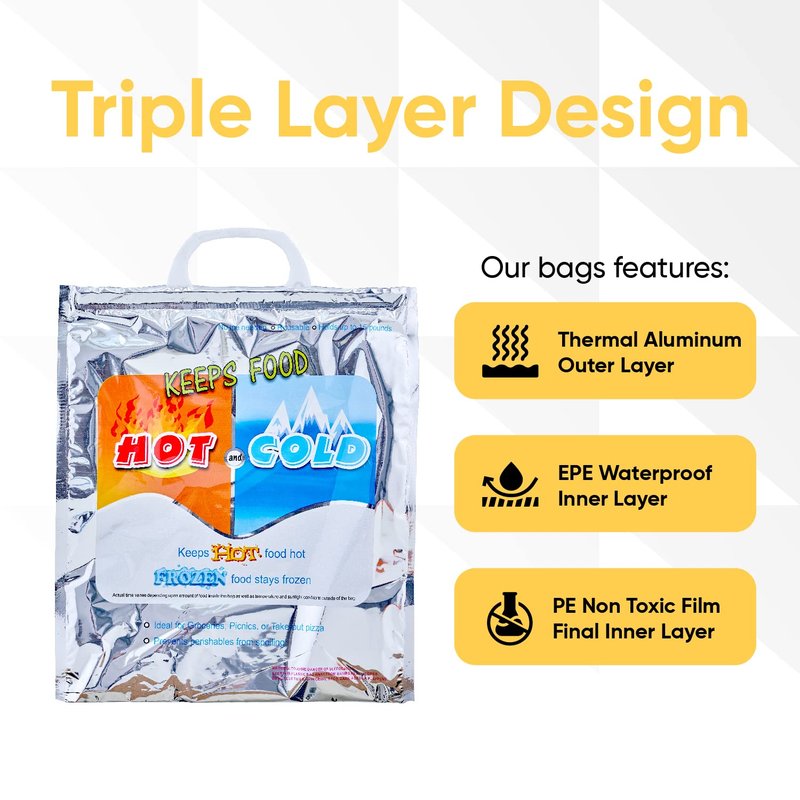 Superio Hot and Cold Insulated Bags for Food Delivery, Grocery Shopping Bags, Food Storage for Hot and Frozen Food for Travel, Disposable Cooler Bag, Reinforced Thermal Lunch Bag (4, 19"x5.5"x15.5")