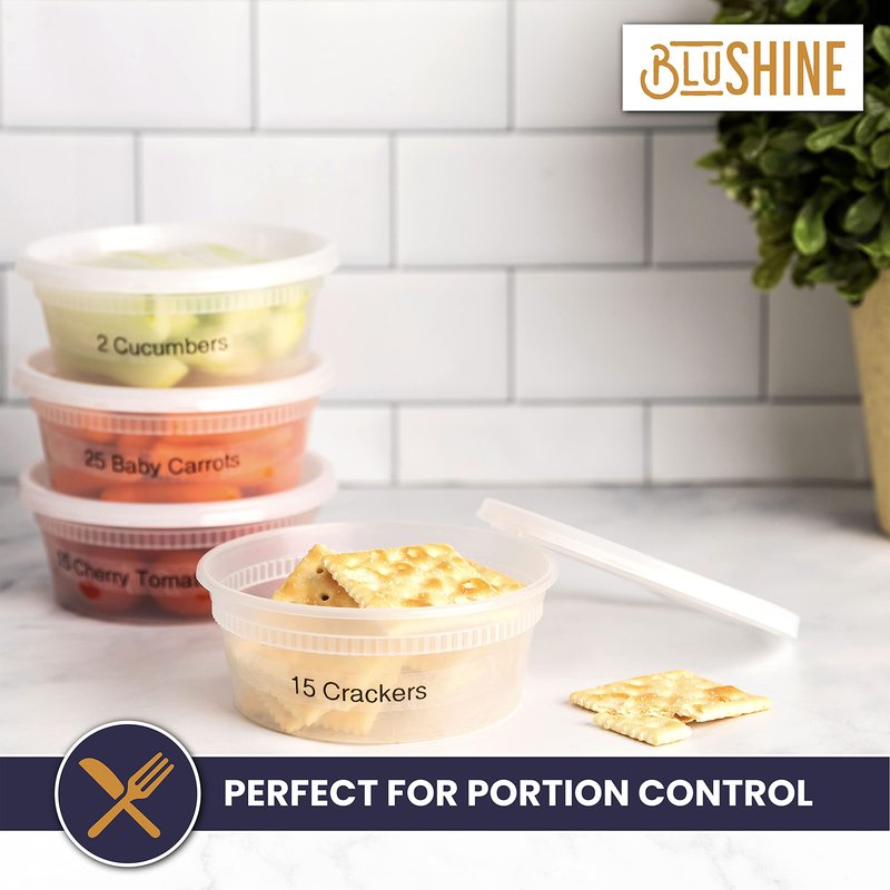 BluShine [40 Sets] 8 oz. Plastic Deli Food Storage Containers with Airtight Leak Proof Lids - Reusable - Microwave, Fridge, and Freezer Safe