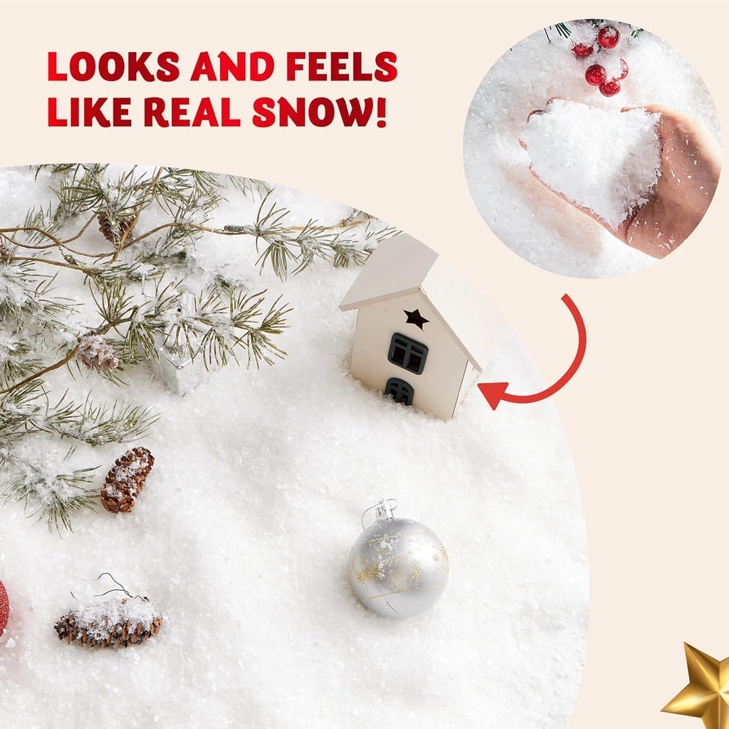 Skiennix Fake Snow Decoration - Instant Artificial Snow for Christmas Crafts | 10.6 Ounces Dry Plastic Snowflakes