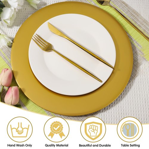 Hoemwarm 36 Pcs Golden Charger Plates Bulk 13 Inch Plastic Gold Plates Dinner Round Tray Charger Tableware Dish for Table Setting Wedding Holidays Party Decor
