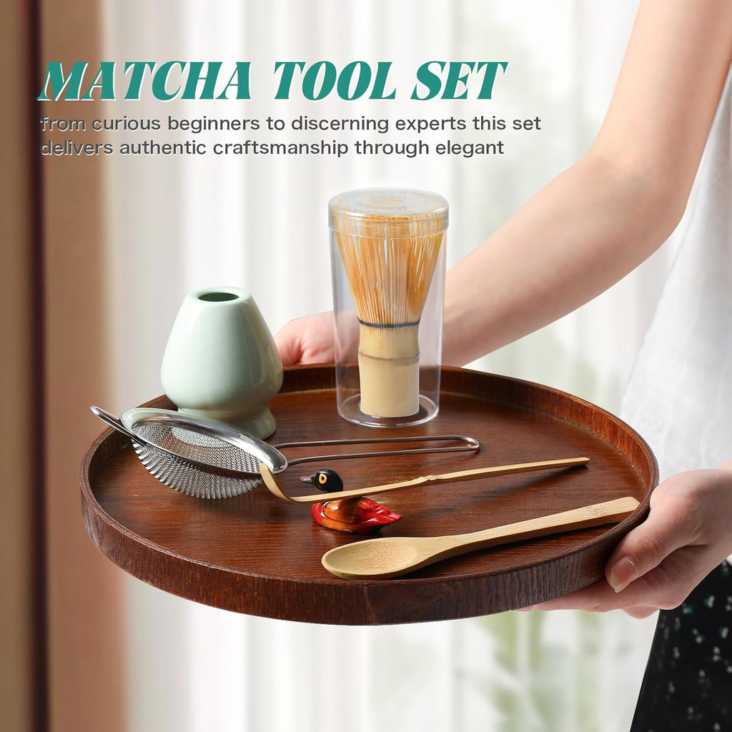 Skiennix Matcha Whisk Set - Complete 6-Piece Kit with Bamboo Whisk, Ceramic Holder & Accessories