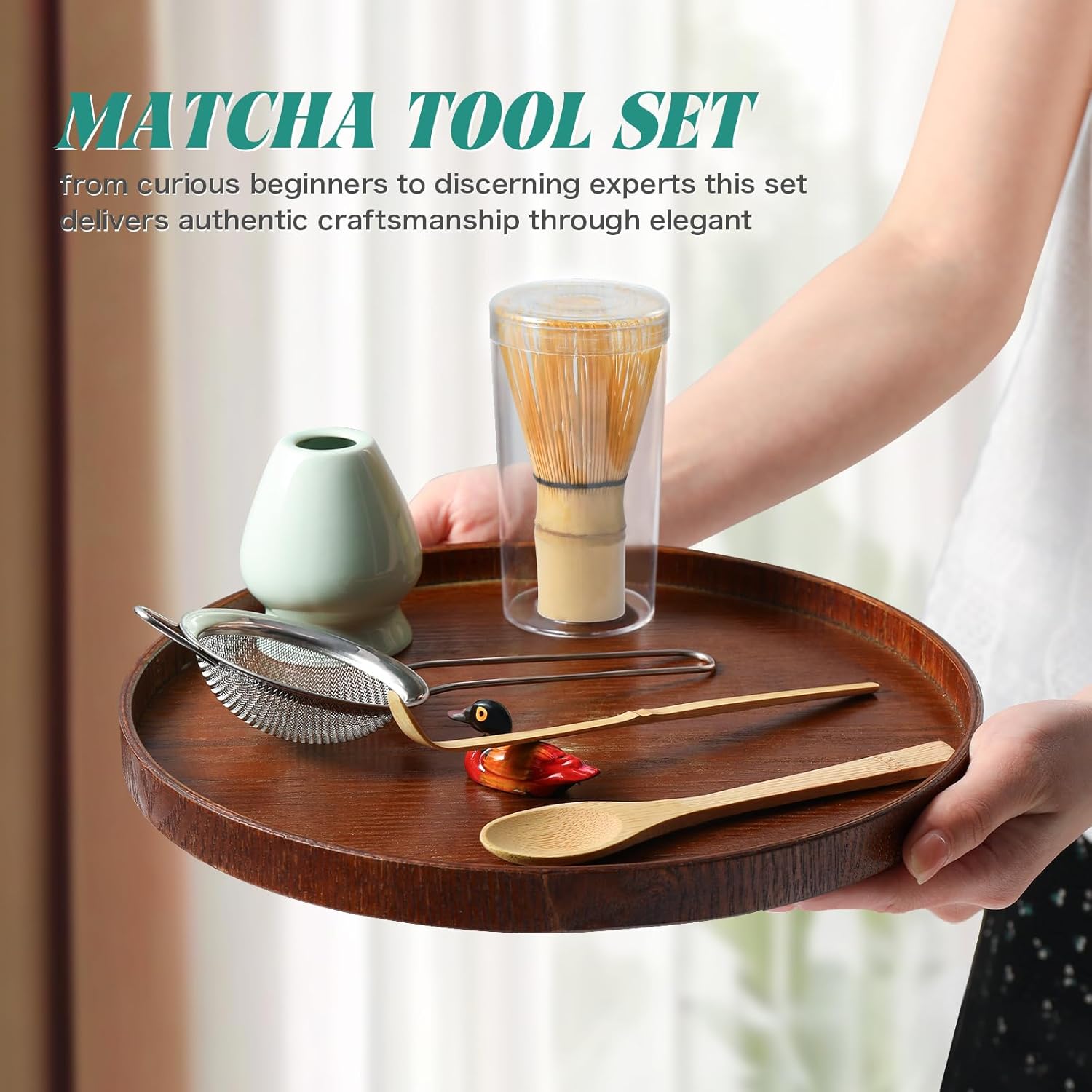 Skiennix Matcha Whisk Set - Complete 6-Piece Kit with Bamboo Whisk, Ceramic Holder & Accessories